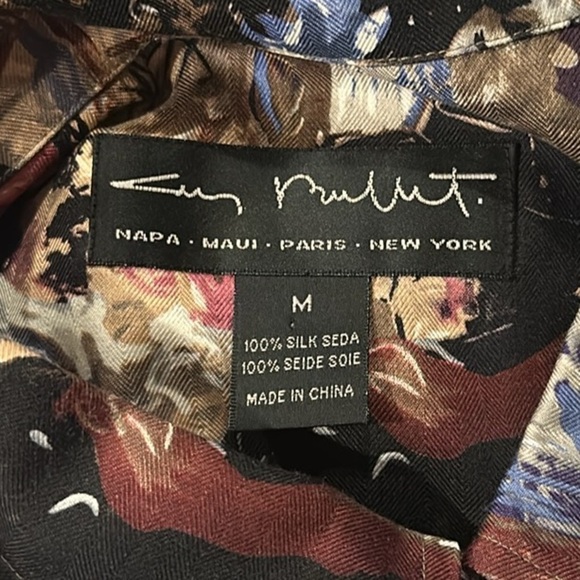 Guy Buffet Parisian Cafe Silk Button Front Camp Shirt Men Medium Casual Luxury - Picture 6 of 8